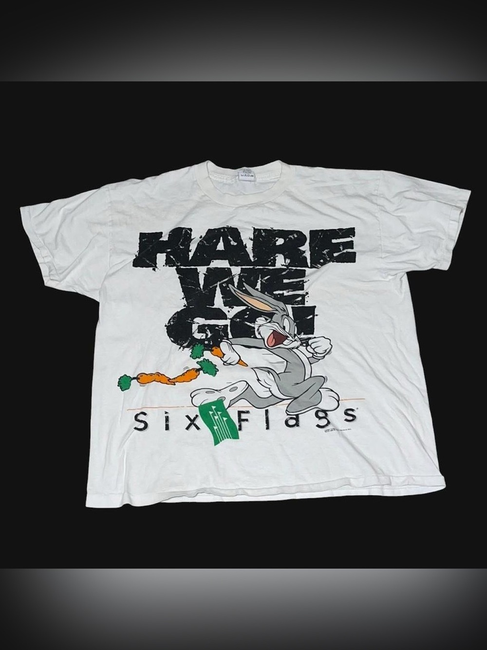 Vintage 1996 Six Flag Looney Tunes Bugs Bunny T-Shirt L/XL White Single Stitch